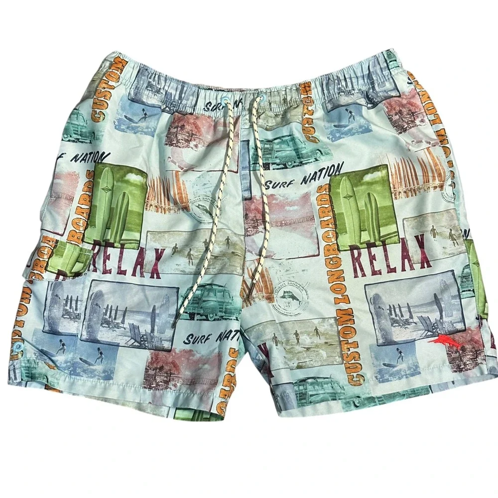 Tommy Bahama Relax Swim‎ Trunks Men's Large Blue Postcard Surf Board